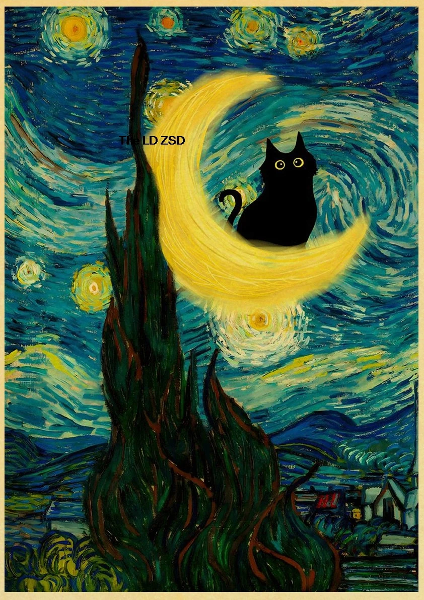 ملصق قطط رقمي لطيف ، مطبوعات ورق كرافت ، غرفة منزلية برسوم كرتونية ذاتية الصنع ، مقهى وجدار قراءة دب عتيق ، لوحة جمالية حية #3