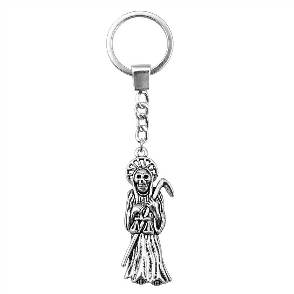 Woemn Men Keychain Dropshipping Antique Silver Color 51x19mm Death Skull Pendant Keyring Gift