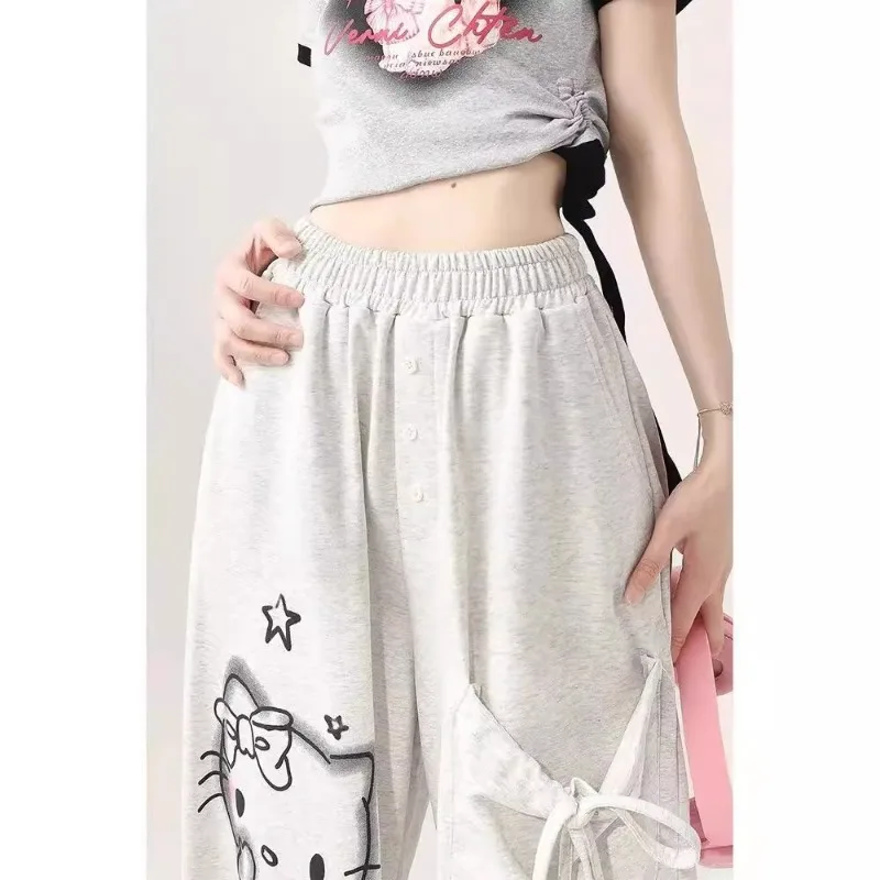 Big Pockets Sanrio Hello Kitty Y2k Baggy Pants Kawaii Graffiti Wide Leg Trousers Oversize Sports Streetwear Sweatpants For Women