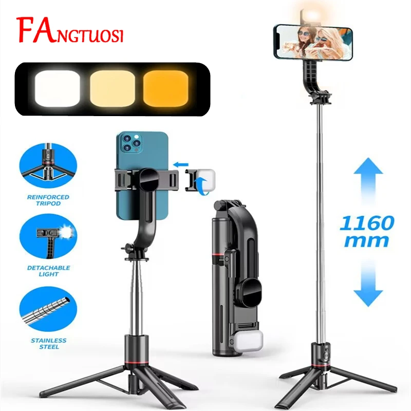 FANGTUOSI New Bluetooth Selfie Stick Led Fill Light Tripod With Wireless Remote Shutter For iphone 15 Smartphone Android IOS