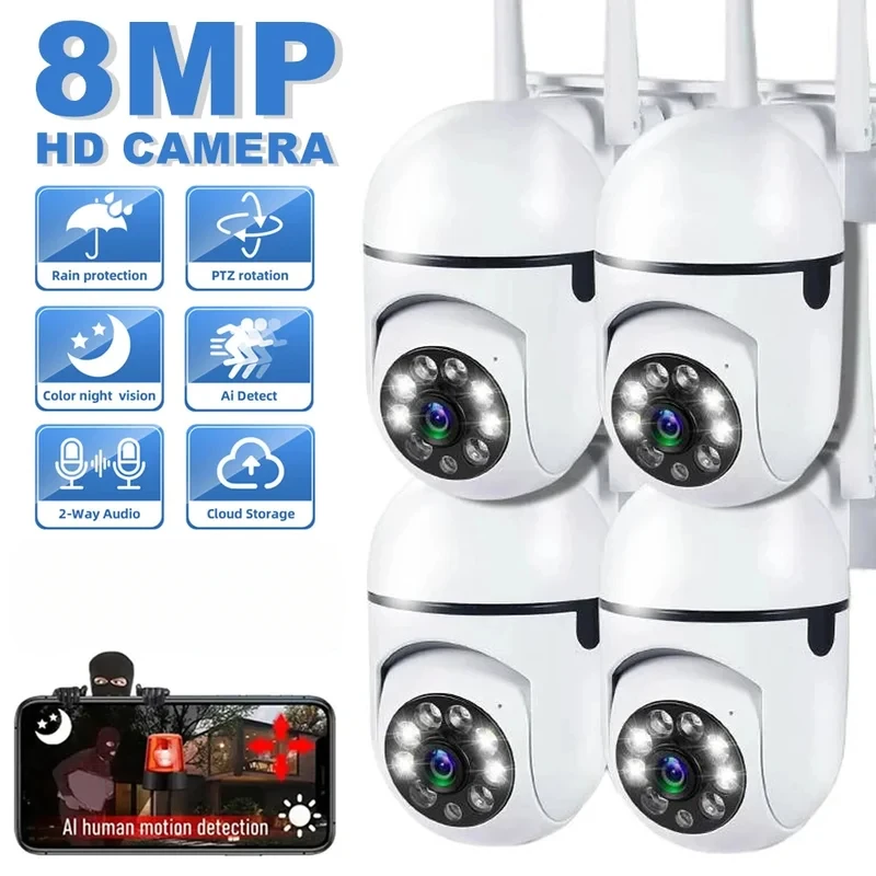 8MP Wifi Surveillance Camera PTZ Wireless Camera 8X Zoom AI Human Tracking Two-way Audio Color Night Vision Security Cameras