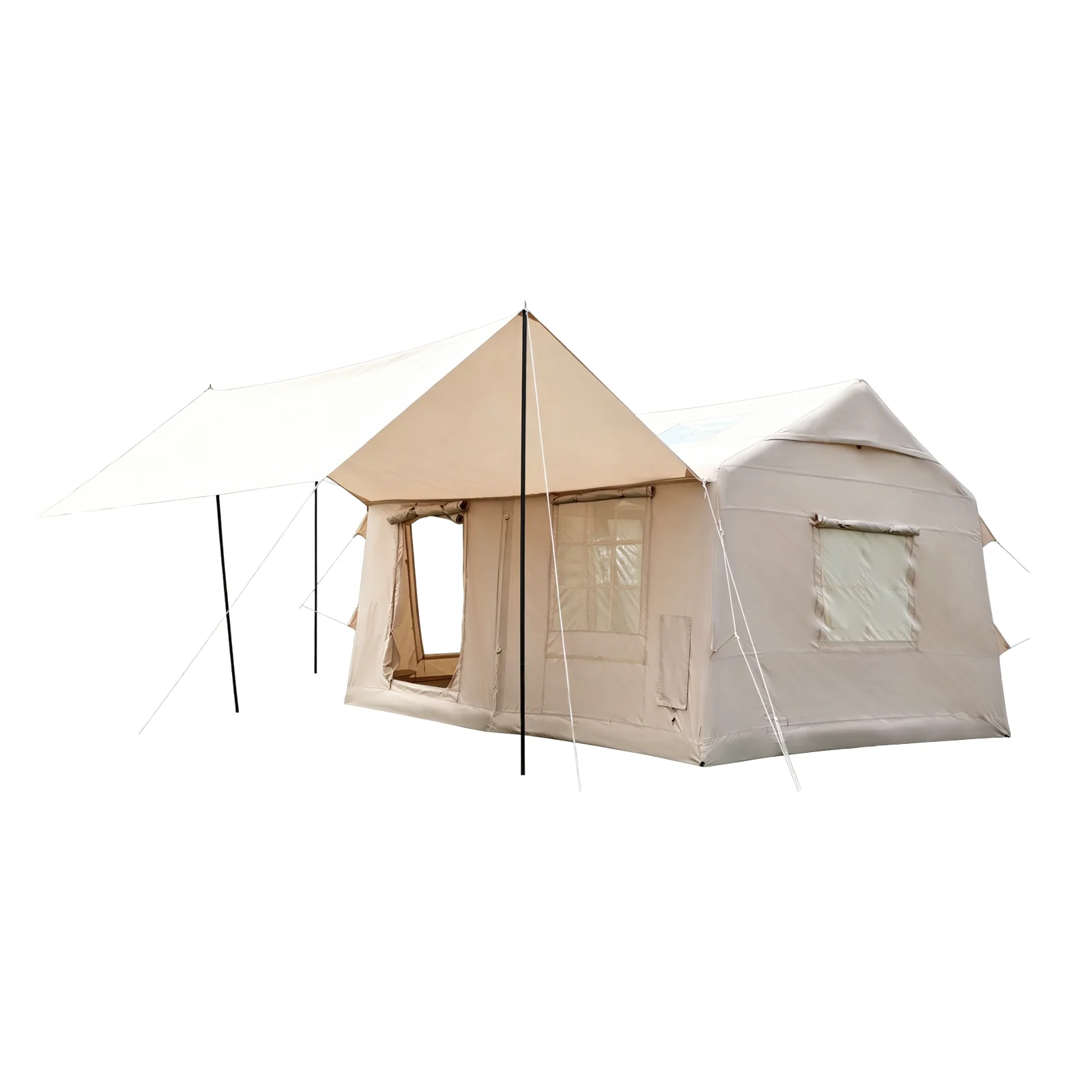 PAKICETUS 7-8 Personen Aufblasbares Luftzelt, 4-Jahreszeiten Wasserdichtes Aufblasbares Campingzelt mit Abnehmbarem Regenschutz & Vordach, Luxuriöses Wohnzimmer-Stil Aufblasbares Zelthaus mit