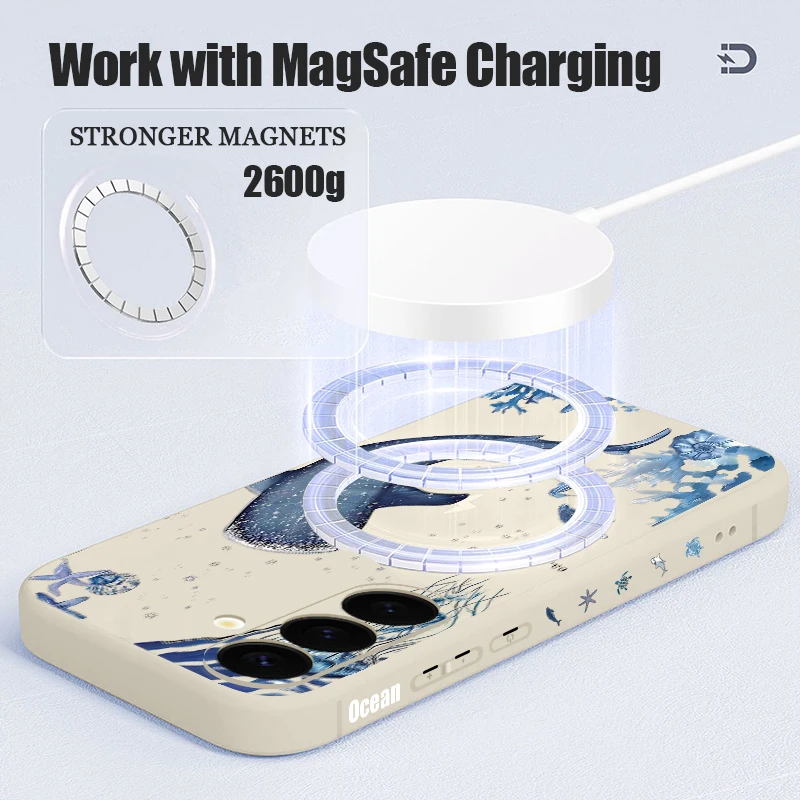 المحيط الحوت طباعة المغناطيسي قضية الهاتف لسامسونج غالاكسي S25 S24 S23 الترا S22 زائد S24 FE A17 A56 A55 A16 5G A36 لينة غطاء من البولي يوريثان