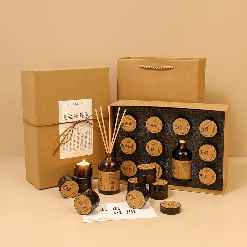 Set di scatole per candele per aromaterapia di San Valentino, regalo in cera di soia per il compleanno della ragazza, set per aromaterapia con 10 rami di rattan e cera da tè