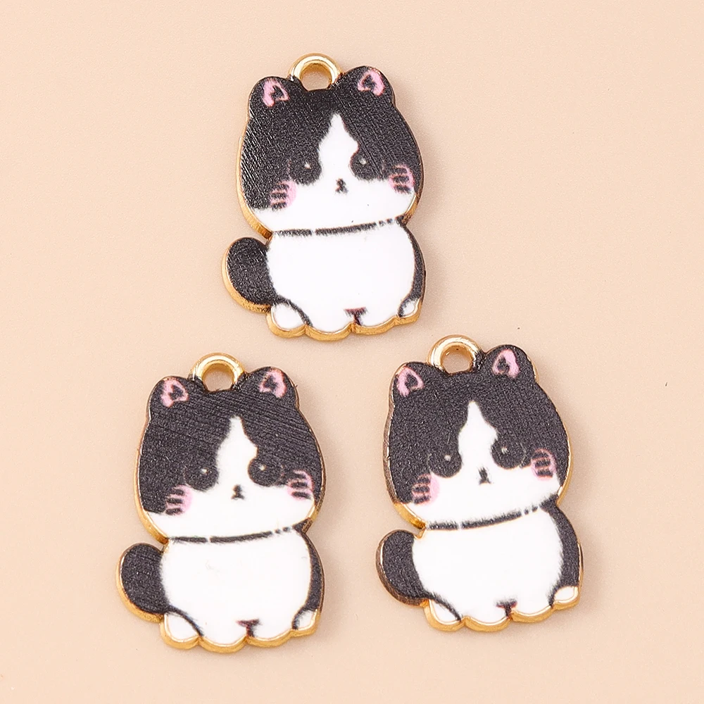 Leslie 10 Stück Cartoon-Emaille-Katzen-Charms, niedliche goldfarbene Metall-Tierkatzen-Anhänger für DIY-Halsketten, Armbänder, Schmuckherstellung – Detail 10