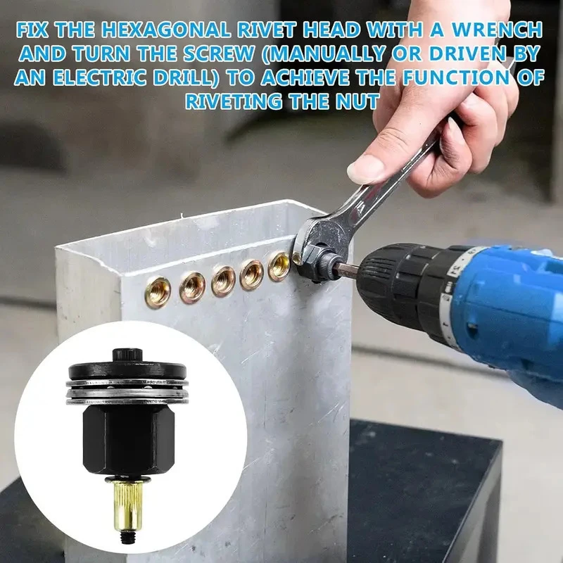 Set di pistole per dadi per rivetti manuali da 7 pezzi con kit di strumenti per rivetti manuali per dadi M3 M4 M5 M6 M8 M10 M12 per un facile installazione e un fissaggio sicuro