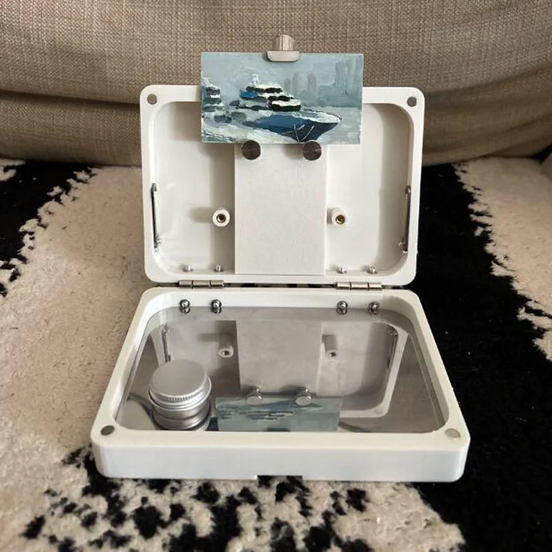 Mini 3D Printed Oil Painting Box Portable Adjustable Palette with Oil Cups Fits Canvas Boards Height 50-250 Mm