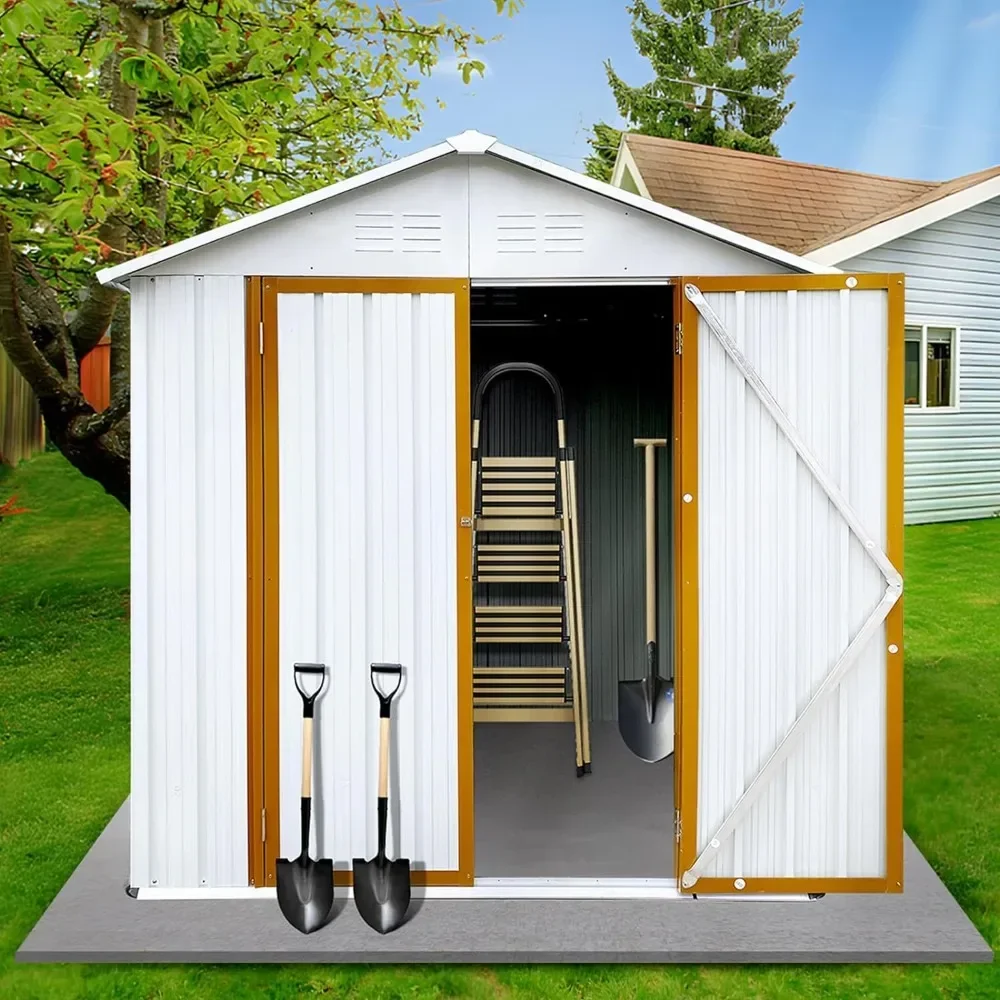 

6' × 4' Metal Outdoor Storage Shed with Door & Lock, Waterproof Garde Storage Tool Shed with Base Frame for Backyard Patio,White