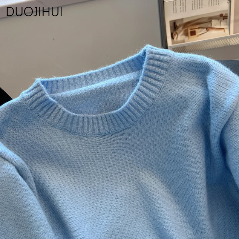 DUOJIHUI blu classico o-collo semplice maglione donna pullover autunno Basic manica lunga moda tinta unita Casual pullover femminili