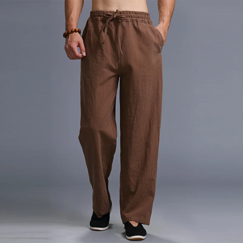 

Chinese Traditional Dress Spring Autumn Thin Trousers Men Clothing Ethnic Style Plus Size Loose Casual Straight Linen Pants