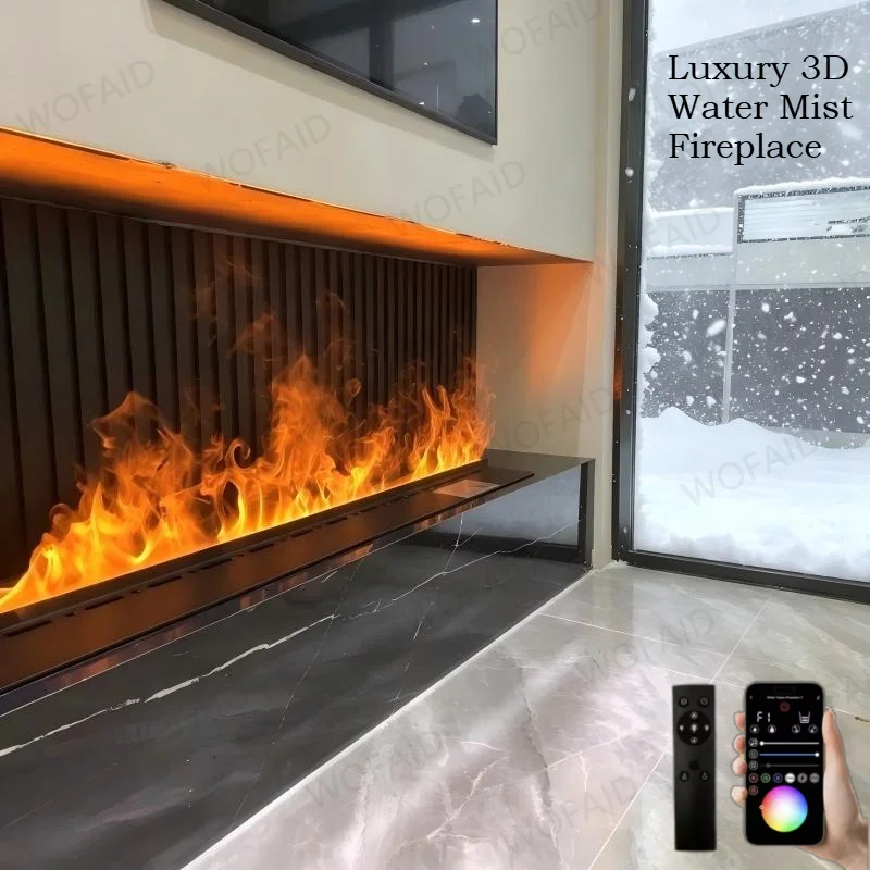 

Luxury 3D Water Mist Fireplace 80cm,Linear Design,Touch Screen,App,Multicolor,No Vent, fireplace electric flame, firepit Firebox
