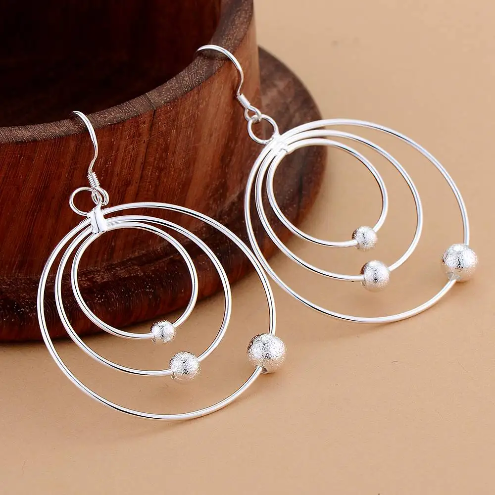 Hot 100% 925 Sterling Silver Three circle beads Earrings for Women Popular brands Christmas Gifts wedding party girl Jewelry