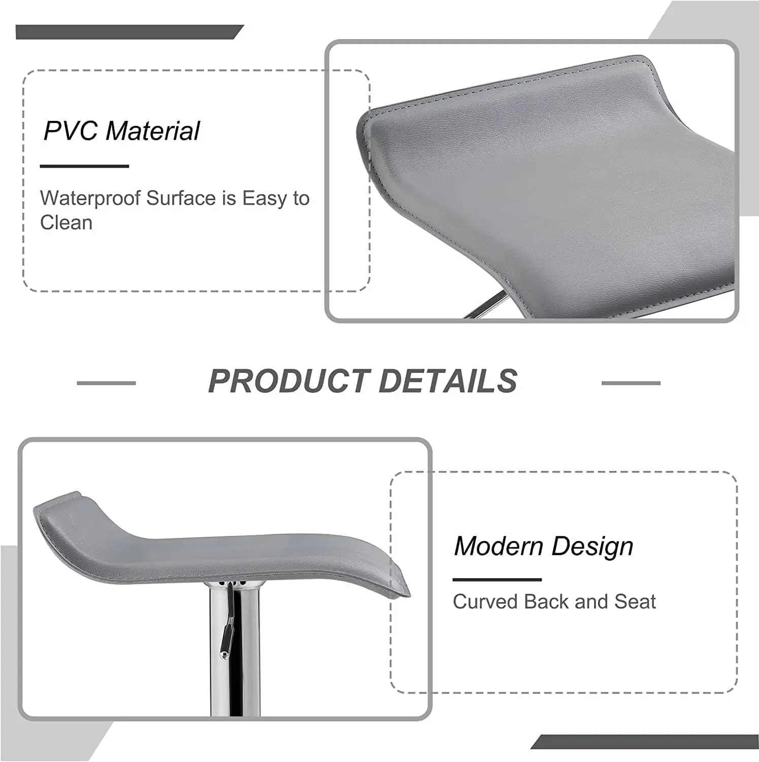 Stools Set of 4, Armless Adjustable Swivel Barstools, Modern Backless Counter Height Stools for Kitchen, Island, Bar, Light Grey