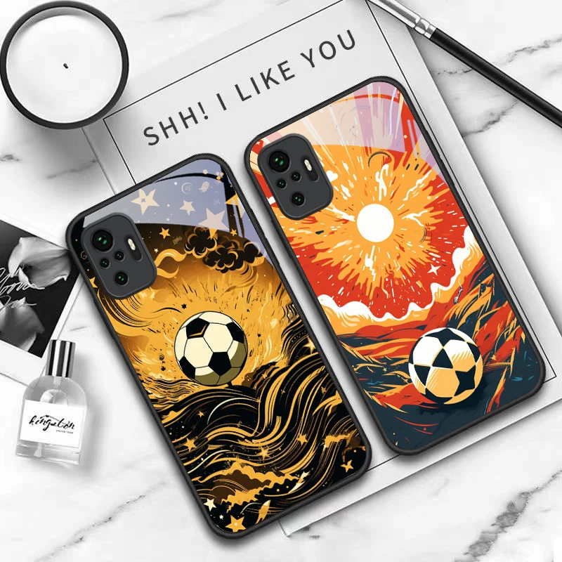 Чехол для телефона Starry Sky Football Color для Redmi Note 8 9 9S 12S 10 Pro 11 12 13 Pro+ 14 Pro 14C A3 12 13 K60 Ultra 13C, черное стекло