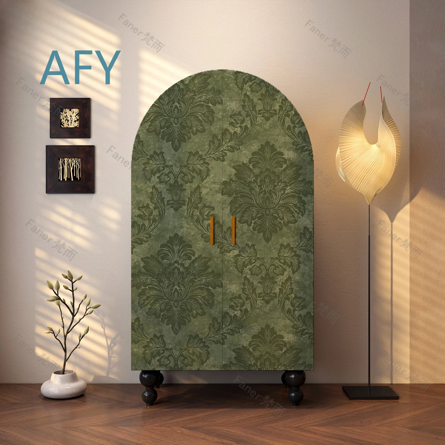 French Flower Solid Wood Corner Wardrobe for Bedroom Home Storage Cabinet Wall Mounted Vertical Organizer for Small Spaces