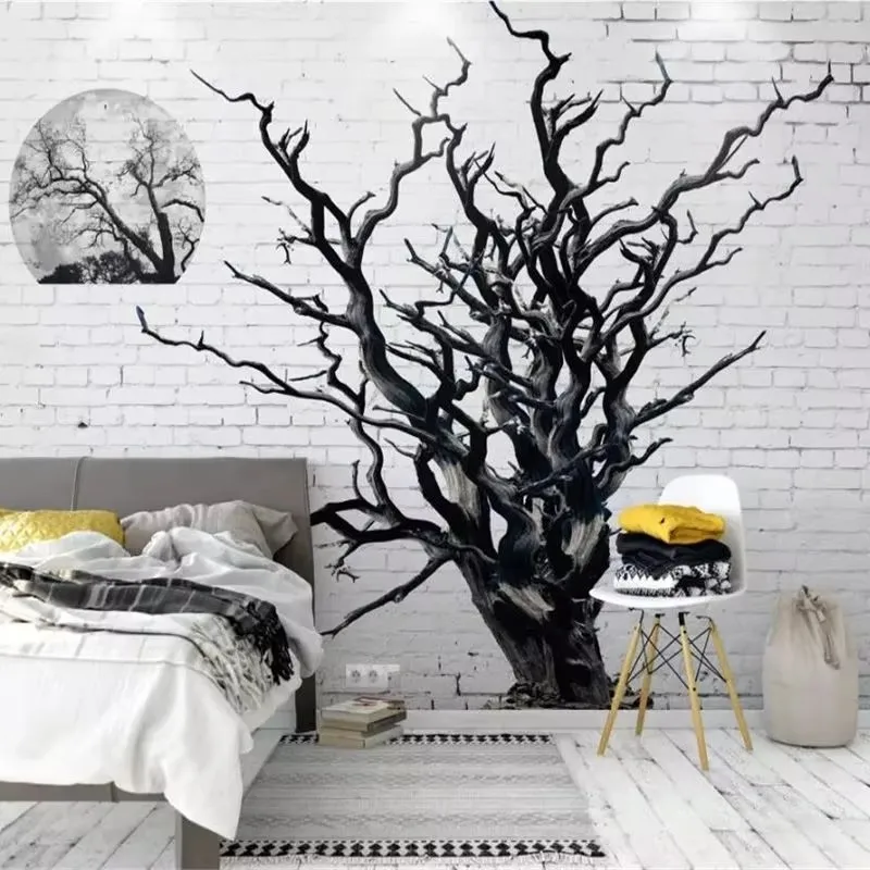 Custom wallpaper 3d mural American beautiful dead tree black and white background wall painting living room wallpapers home deco