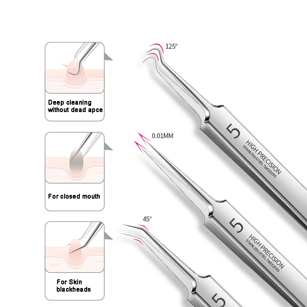 Pinzas profesionales ultrafinas para espinillas, herramienta para el cuidado de la piel facial, limpiador de agujas, n. ° 5