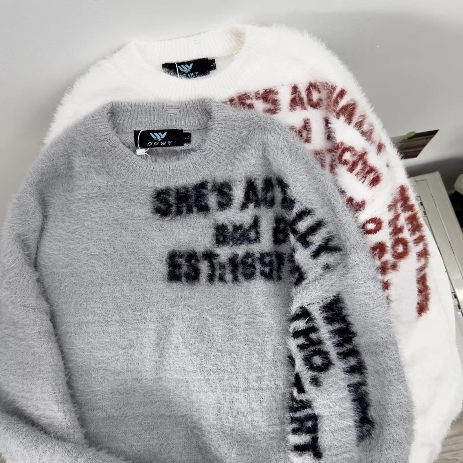 

Loose Men's Lettered Mink Knitwear American Sle High Street Autumn Winter Trendy Brand Couple's Korean Version Yarn Clothes