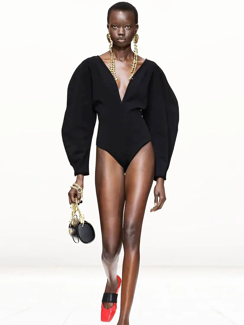 

Weird Puss Faion ow Bla V-ne Bubble Sve Jumpsuit Women Slimming Sexy Top High Waist ort Pants Polyester Fabric