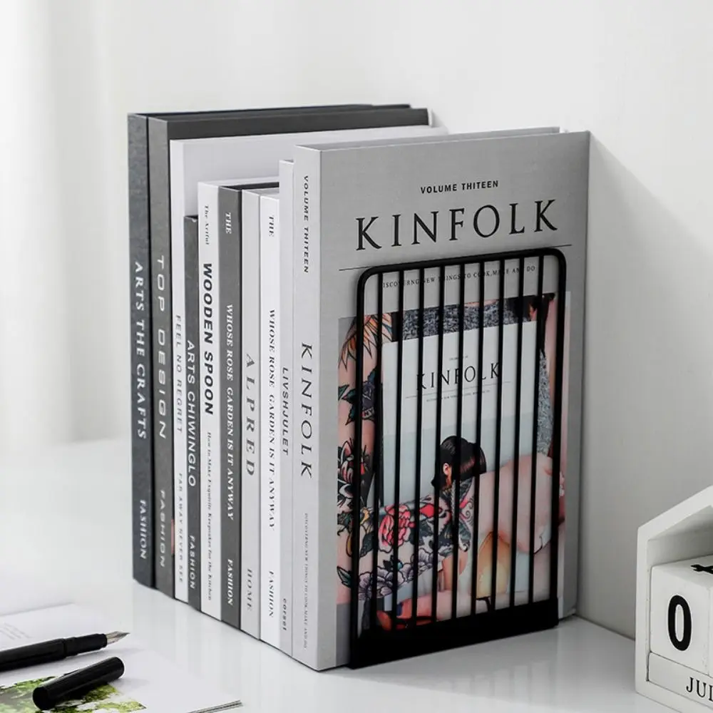Modern Hollow Metal Bookends Sturdy Anti-slip Simple Book Stand Multifunctional Large Capacity Desktop Bookshelf Letters