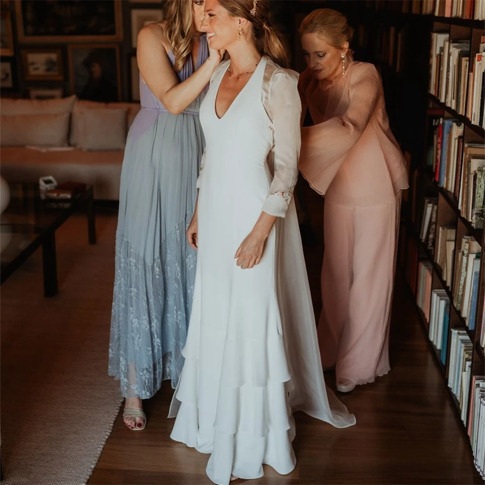 Vestido De Novia De manga larga con volantes para mujer, Halter traje elegante con cuello De satén, estilo bohemio, 20162