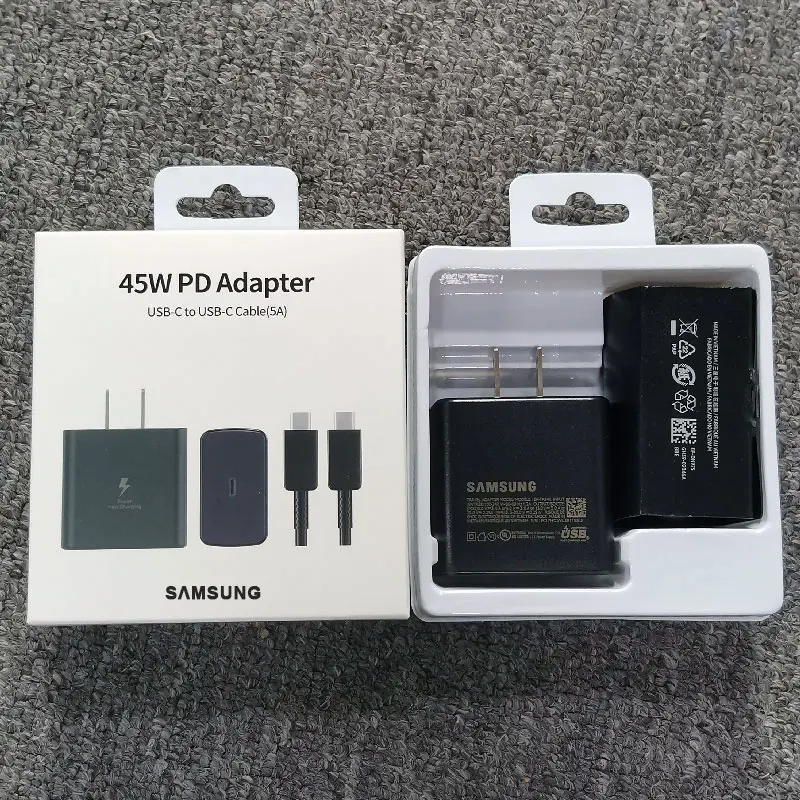 Samsung 45W US Plug Charger Super Fast Charge Adapter For Galaxy S24 S23 S22 S21 S20 Note 20 Ultra 10 Plus Z Flip Fold 6 5 4 3 2