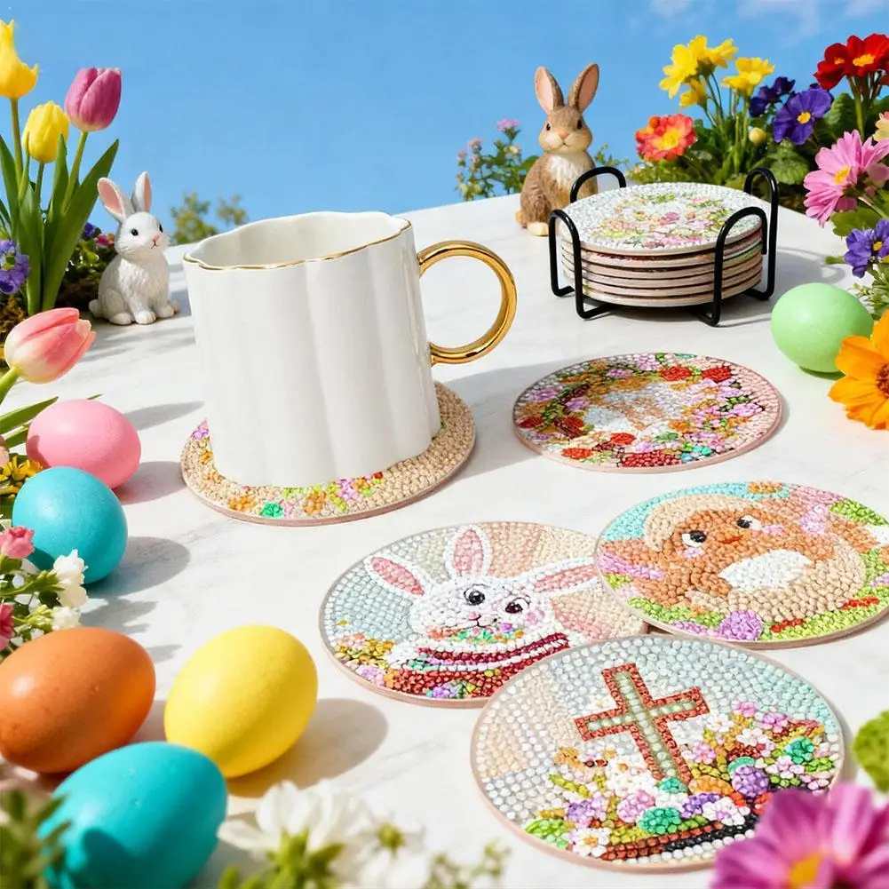 

Набор из 8 пасхальных подставок для напитков с блестящими стразами, термостойкие, с держателем