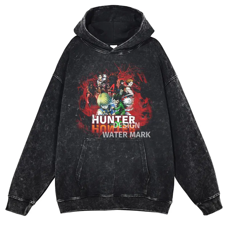 Anime HUNTER×HUNTER GON FREECSS Gedruckt Gewaschen Mit Kapuze Männer Klassische Manga Hoodies Gewaschene Baumwolle Sweatshirt Harajuku Streetwear