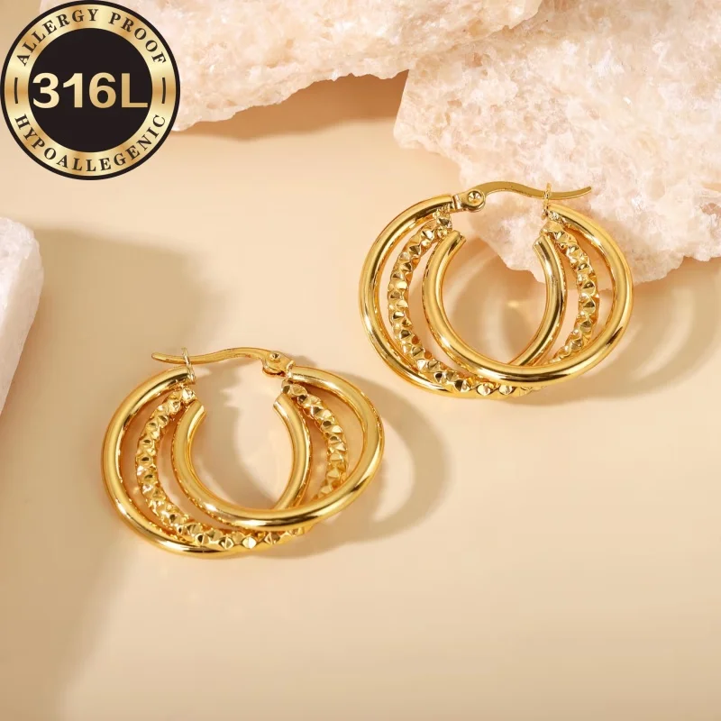 316L high-quality stainless steel hypoallergenic Golden earrings, batch flower gypsy cross-stitched round earrings are golden