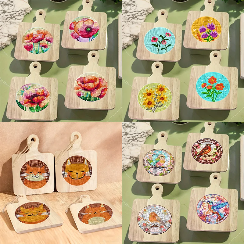 

4 предмета DIY алмазные картины с хрустальными бриллиантами набор для рисования Рождественский снеговик с деревянной доской Подставка для салфеток Подарок