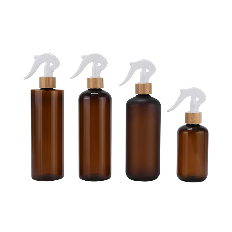 30ml 60ml 100ml 250ml 300ml 500ml black white clear amber Trigger Spray Bottle straw bottle with bamboo trigger pump spray cap