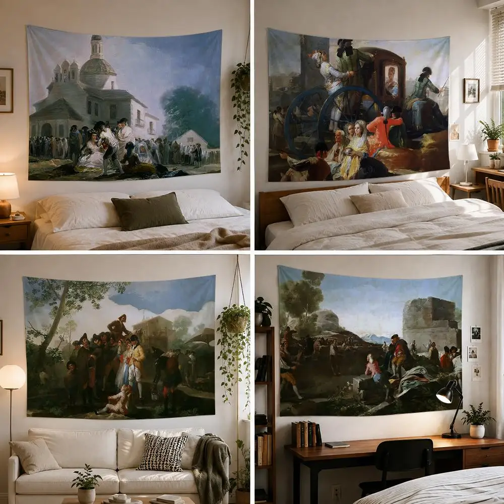 Spain Francisco Goya Art Tapestry Custom Living Bedroom Party Dormitory interior Wall bohemian Decoration Attached clip