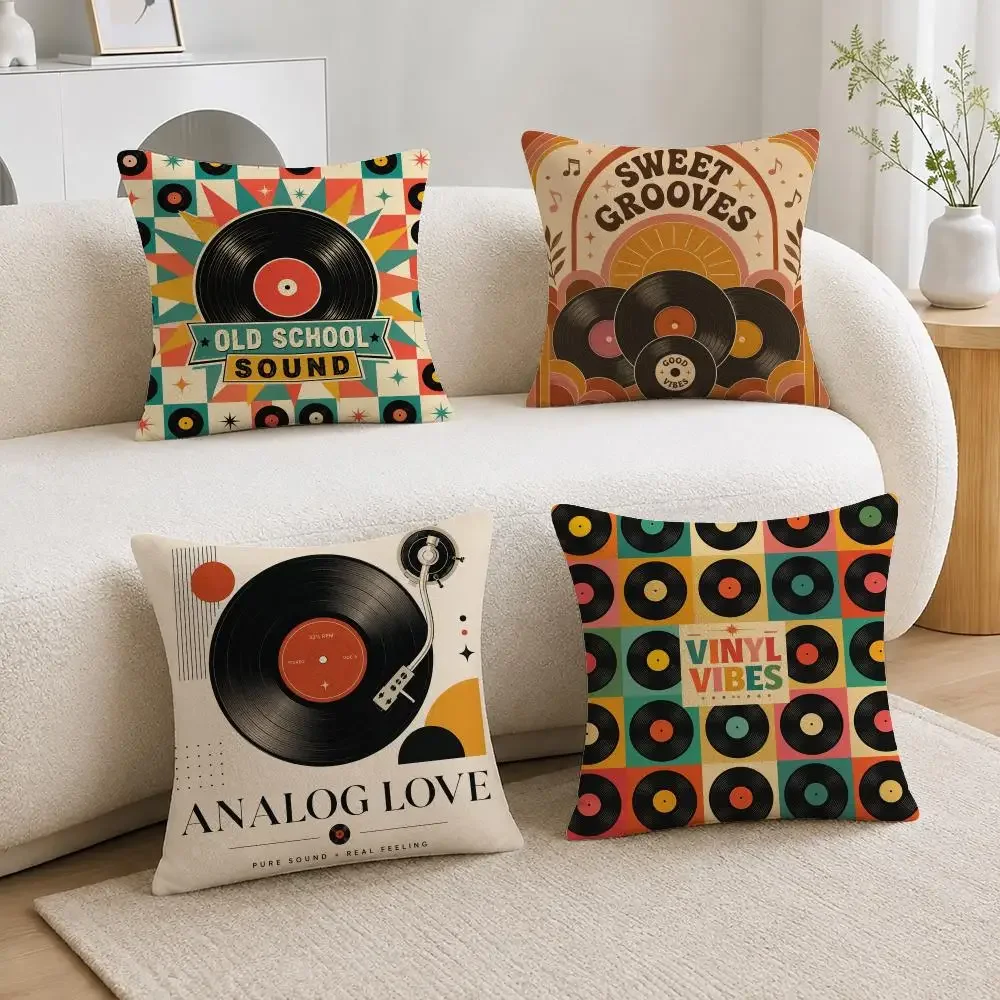 Pattern Vintage Vinyl Record Retro Music Cushion Cover Soft Plush Fluffy Throw Pillow Cases for Sofa Bedroom Home Decor