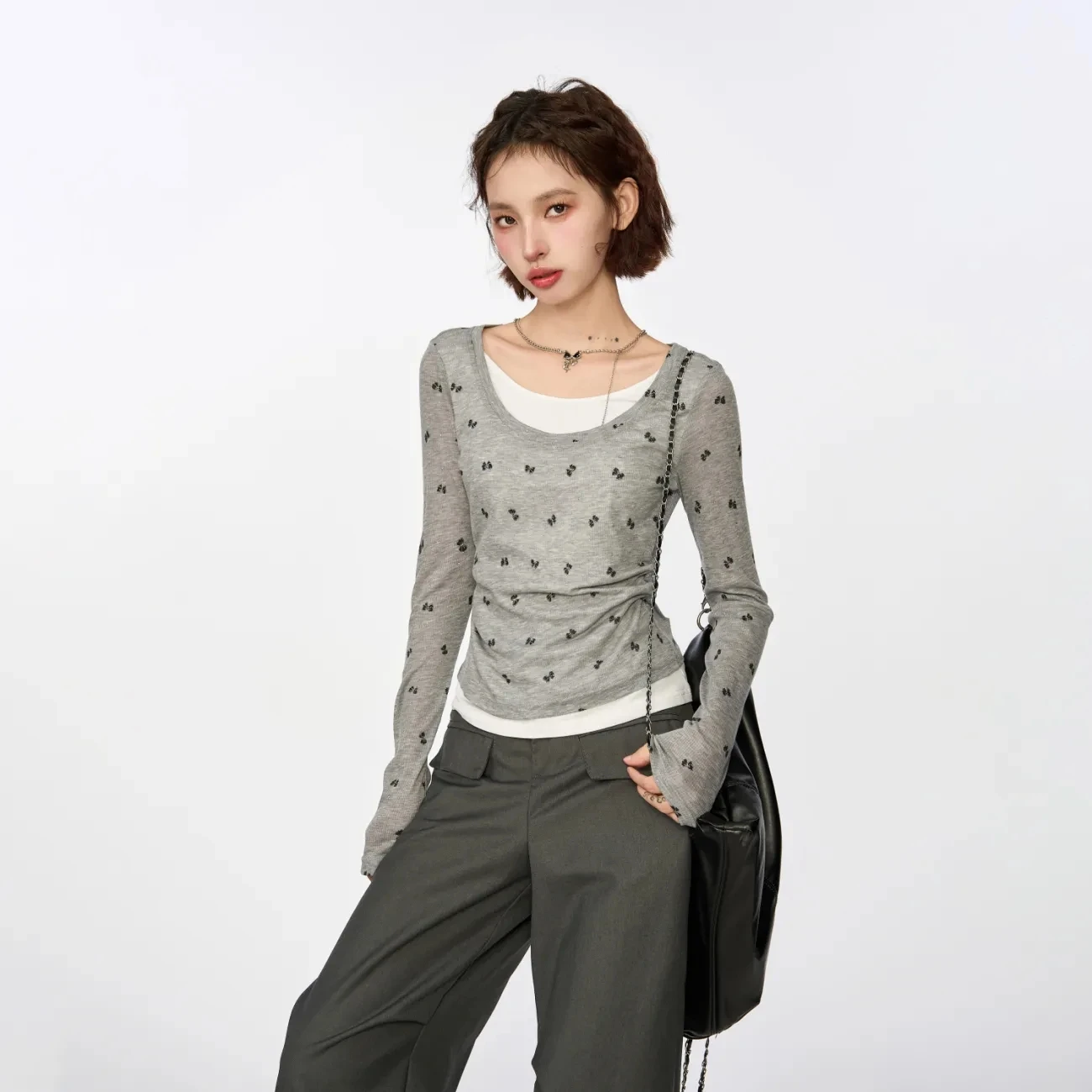 Long Sleeve T-Shirts Women Pacthwork Fake2pcs All-match Sweet Spicy Girls Design Unique Chic Autumn Korean Fashion Tops College