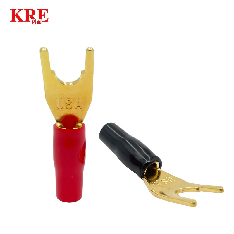 20Pcs/4Pairs Y/U Spade Banana Connectors Gold Plated Solderless Fork Speaker Banana Plug Adapter