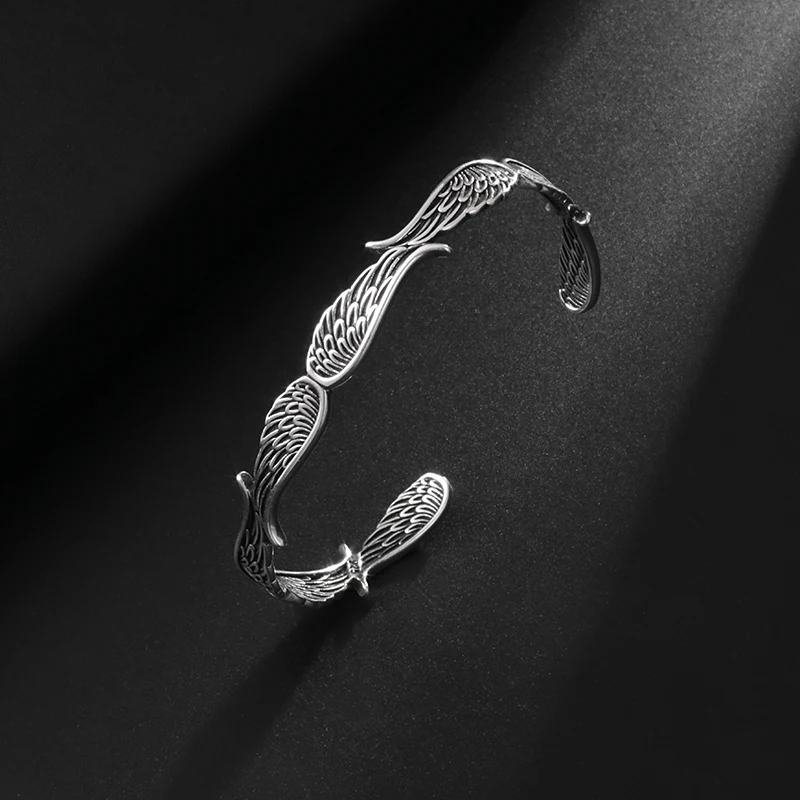 New Retro Creative Design Angel Wings Metal Open Bracelet Bracelet Men Women Cool Glamour Party Bike Jewelry