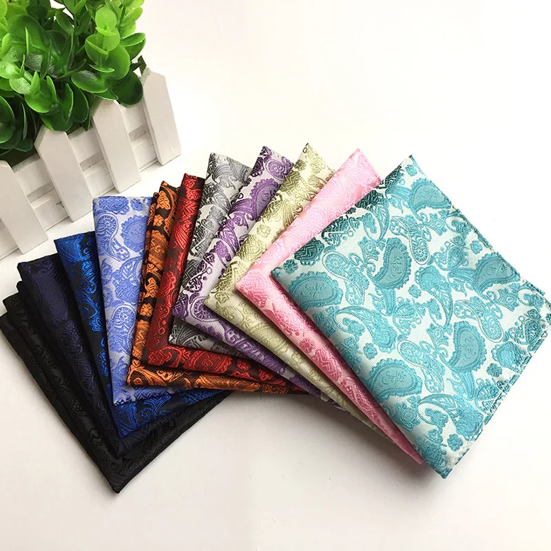 25*25cm Trendy Paisley Cashew Flower Polyester Jacquard Pocket Square for Man Woman Party Banquet Handkerchief