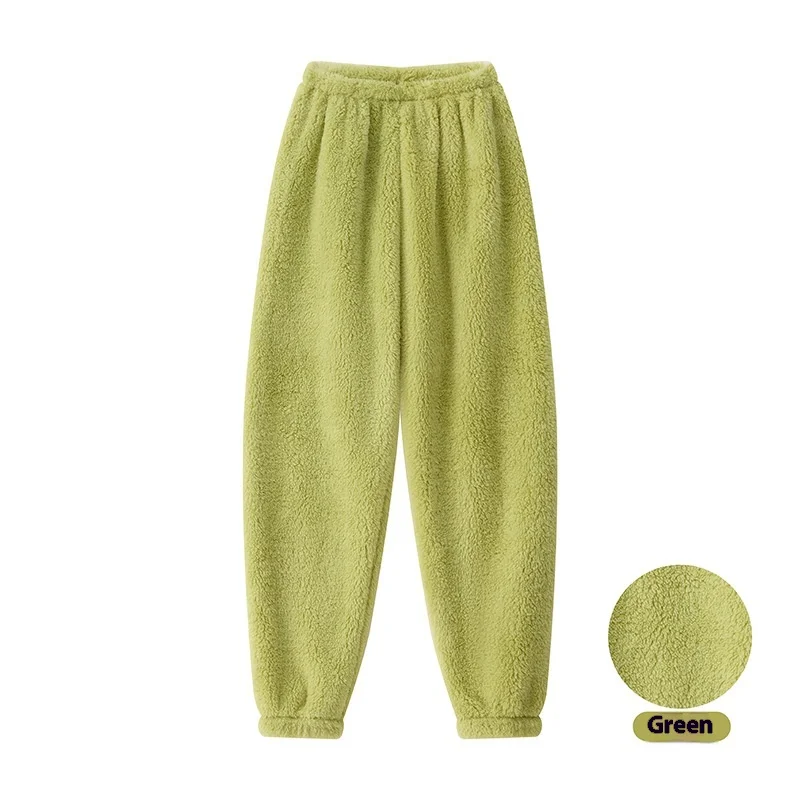 Large Size Thickened Warm Pajama Pants Woman Solid Color Home Wear Trousers Shu Cotton Velvet Warm Elastic Waist Sleeping Pants