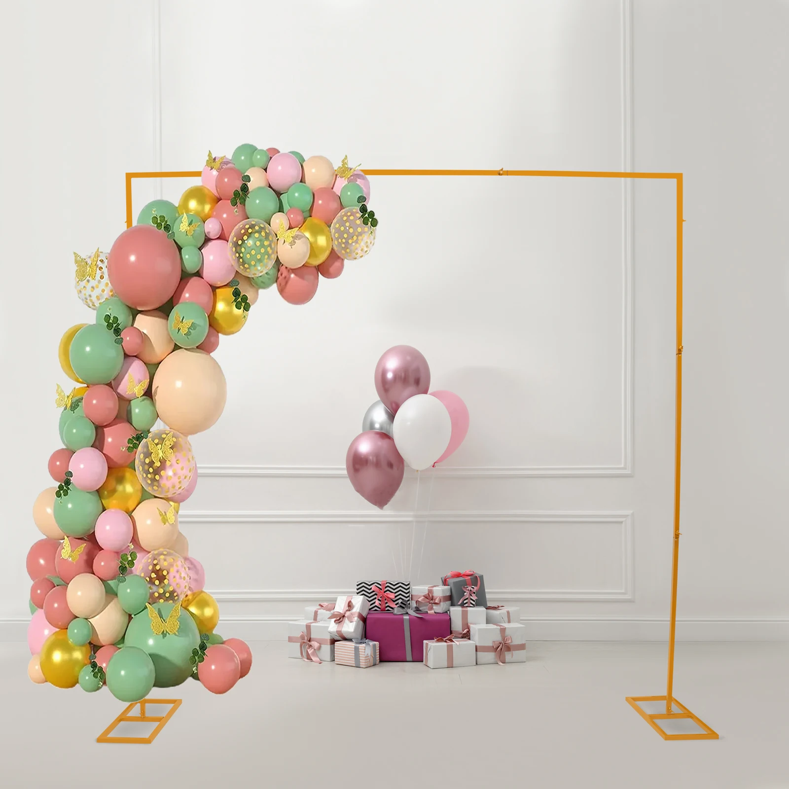 1 pçs ouro casamento arco suporte festa decoração balão arco quadro pano de fundo suporte tamanho 7.8ft
