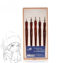5pcs Comic Pen Dip Pen Set Wooden Fountain Pen Holder G/D/whistle/round Nib Student Animation Painting Special Art Supplies