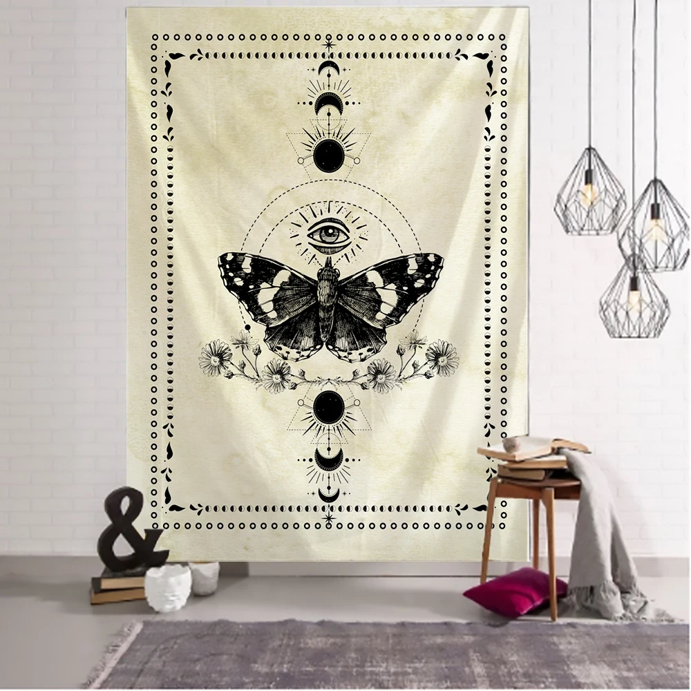 Psychedelic Eyes Butterfly Tapestry Wall Hanging Retro Moon Phase Abstract Witchcraft Mystery Dorm Home Decor