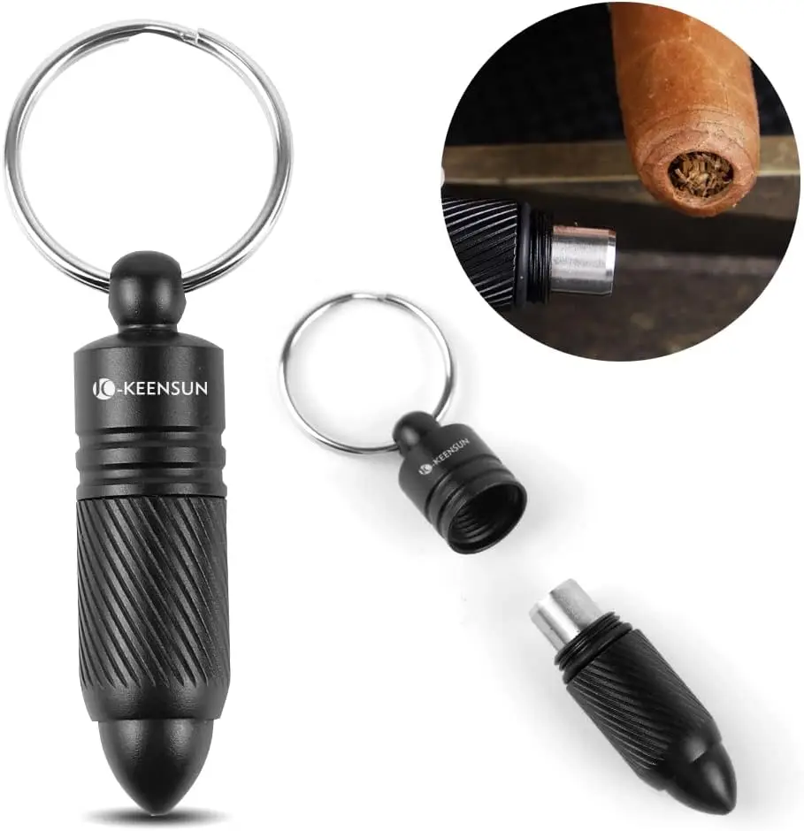 

Stainless Steel Cigar Punch Hole Opener Portable Rotary Punch with Keychain Ring Black