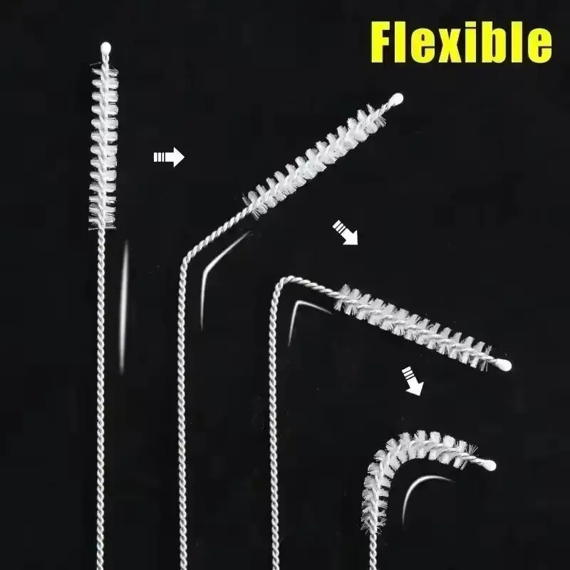 Nylon Straw Cleaning Brush Kit Pipe Cleaner Stainless Steel Long Handle Cleaning Bottle Brush Cleaning Tool (1/2 Set) image 3