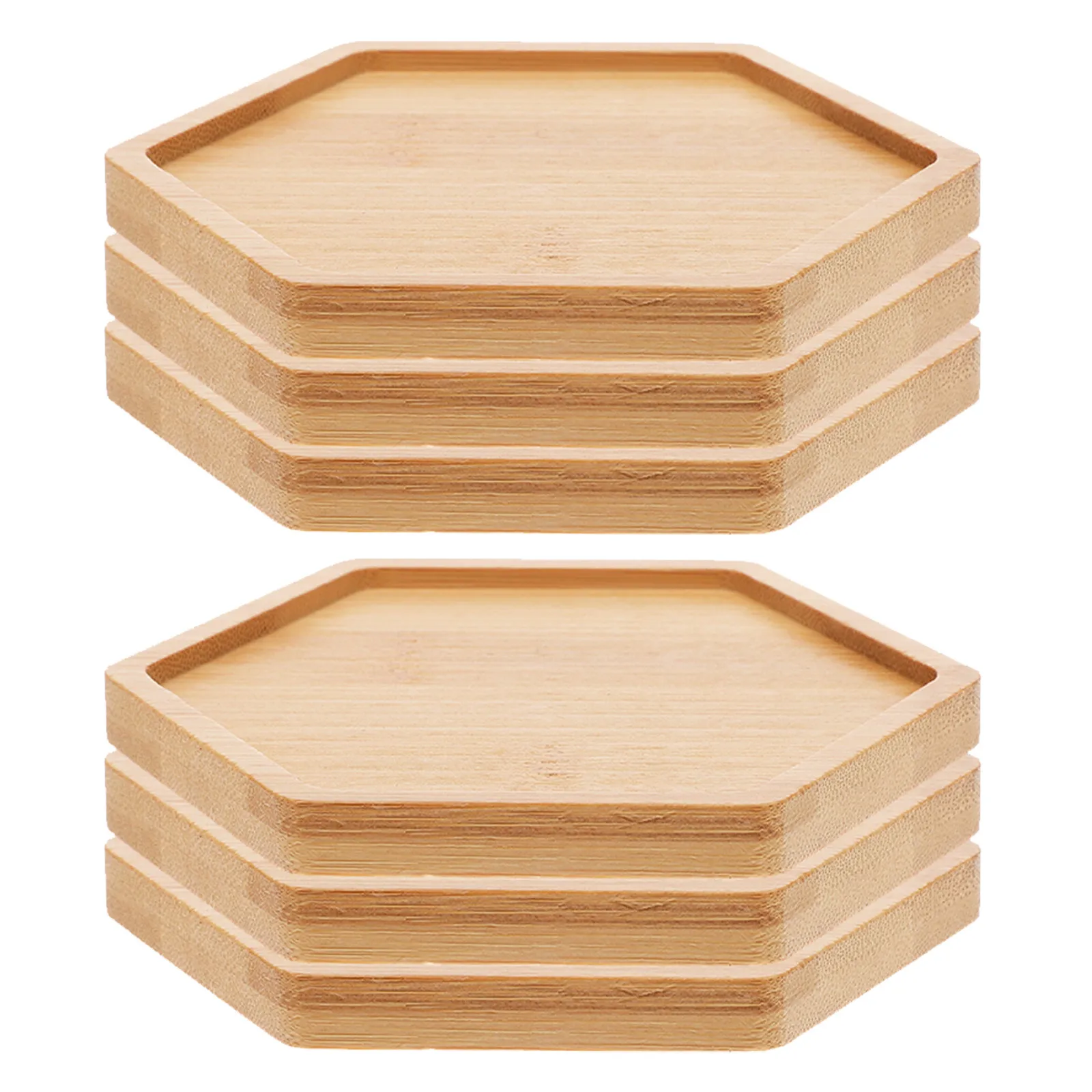 6Pcs Bamboo Plant Coasters Hexagonal Flower Pot Saucer Tray for Plants Kitchen Office Living Room Indoor Plant Saucer