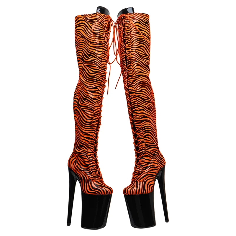 Leecabe  23CM/9inches Zebra PU mix Patent  Trend fashion high Heel platform stripper heel Pole Dance boots