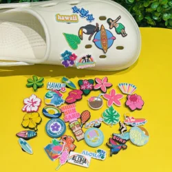 17-40pcs Hawaii Beach Flowers PVC Shoe Charms Design Women Pins Accessories Garden Shoes Buckle Decoration Unisex Kids Gifts