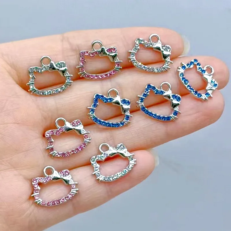 20pcs Crystals Lovely Cat Charms Kawaii Kitten Metal Rhinestones Pendant for Making DIY Handmade Necklace Earrings Jewelry Gifts