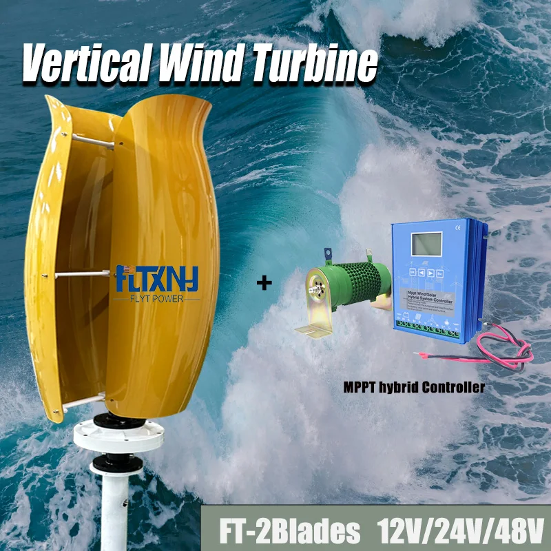 Free Energy Windmill  Vertical Axis Wind Turbine Generator 12v 24v 48v 3 Phase Off Grid System Inverter With 2000w Solar Panels