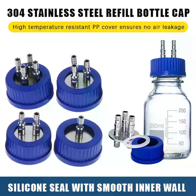 Fermentation Tank Reactor Feed Cover Stainless Steel Jar Lid With SS304 Blue Headspace Cap Refill Cover For Tube GL45
