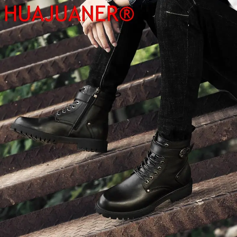 Top Quality Mens Winter Boots Fashion Genuine Leather Warm Snow Boots Comfortable Non-Slip Men Outdoor Ankle Boots Cowboy Botas view 5